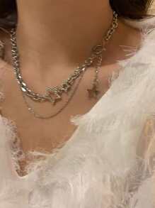 ROMWE Fairycore Collar de cadena con estrella con diseño a capas - Plateado - Ver 3