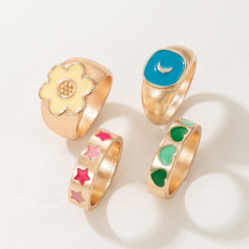 

4pcs Star & Heart Ring, Gold