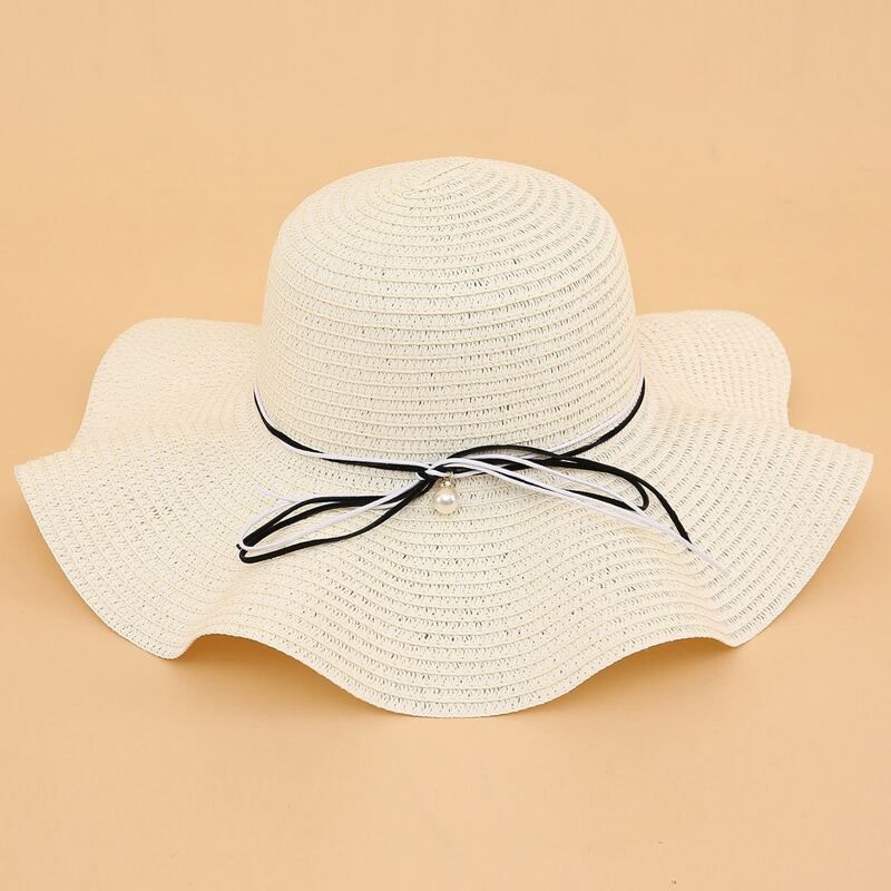 

Faux Pearl Decor Straw Hat, White