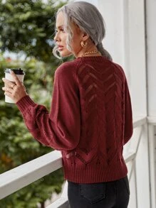 Cable Knit Drop Shoulder Sweater - Burgundy - View 1
