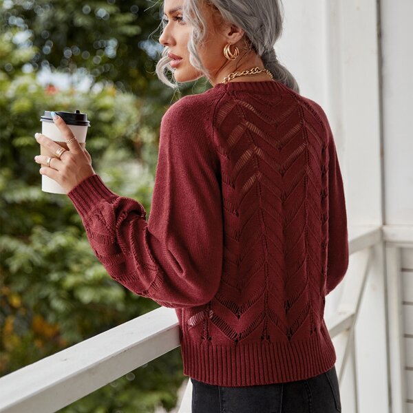 

Cable Knit Drop Shoulder Sweater, Burgundy