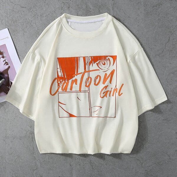 

Men Cartoon Figure & Letter Tee, Yellow