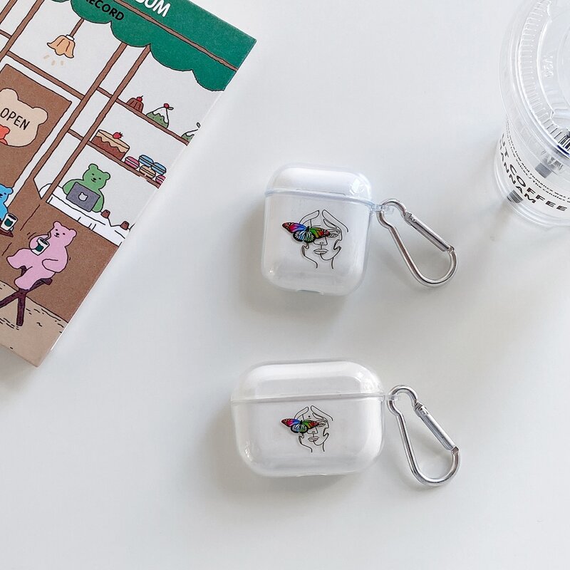 

1pc Butterfly & Figure Graphic Case For AirPods, Clear