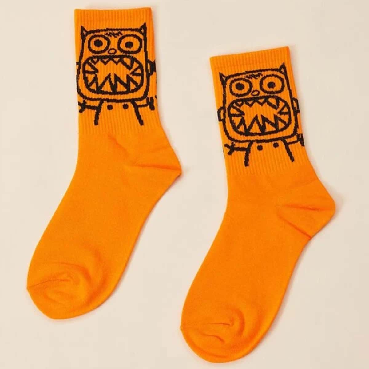

Cartoon Pattern Crew Socks, Yellow
