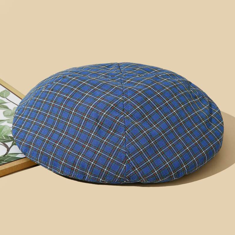 

Plaid Print Beret, Blue