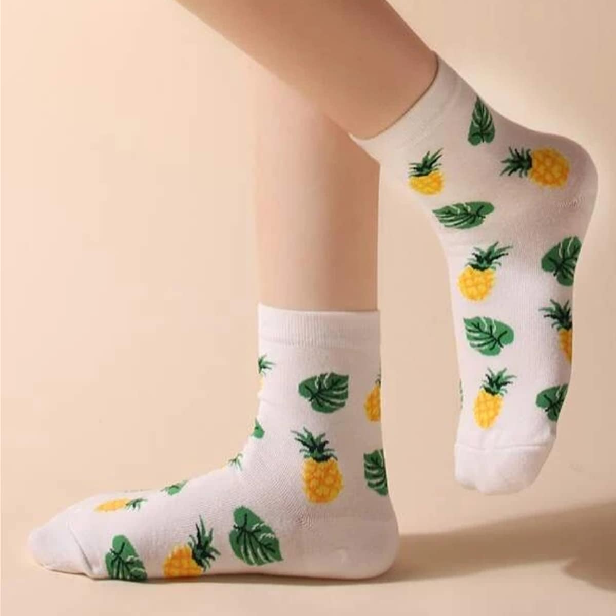 

Fruit Pattern Crew Socks, White