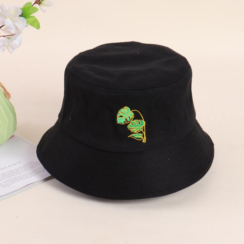 

Leaf Embroidery Bucket Hat, Black