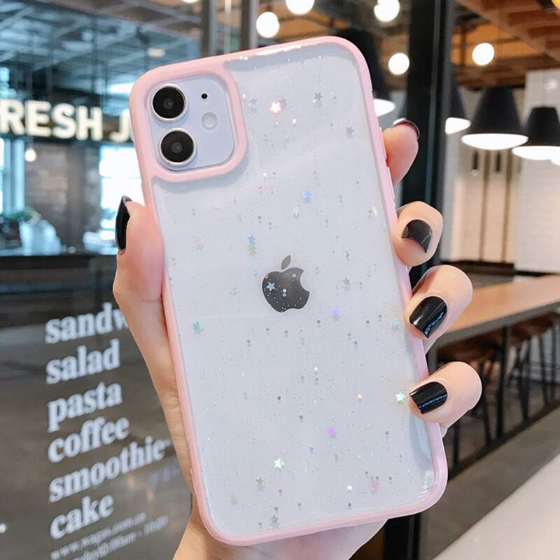 

Contrast Frame Glitter Phone Case, Pink