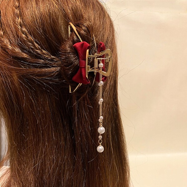 

Bow Knot Decor Hair Claw, Red
