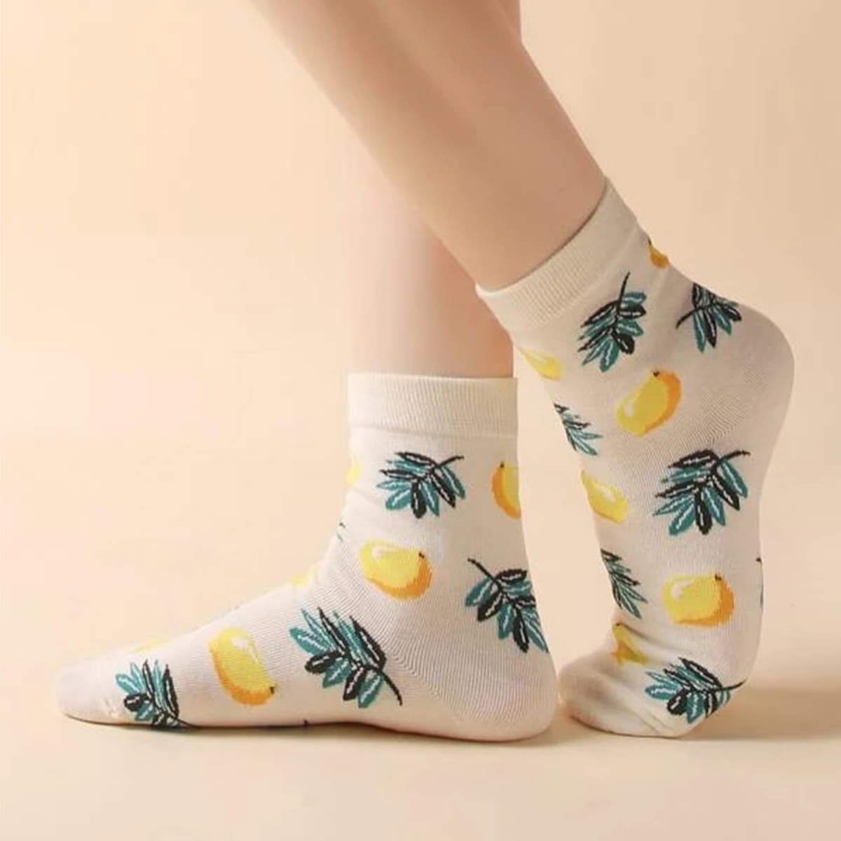 

Fruit Pattern Crew Socks, Beige