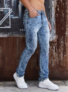 Manfinity Hombres Jeans jaspeado con bolsillo oblicuo - Azul lavado medio - Ver 7