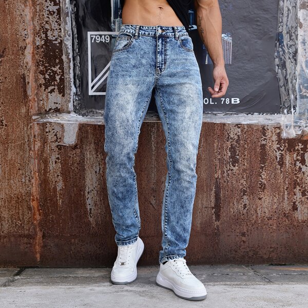 

Men Marled Slant Pocket Jeans, Medium wash