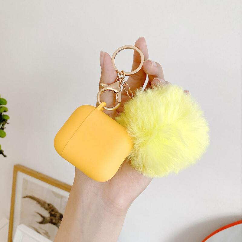 

Fluffy Pendant Decor Case For Airpods, Yellow
