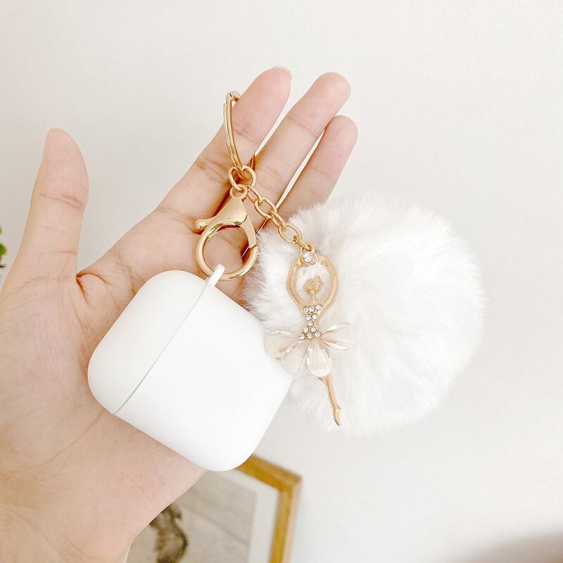 

Fluffy Pendant Decor Case For Airpods, White