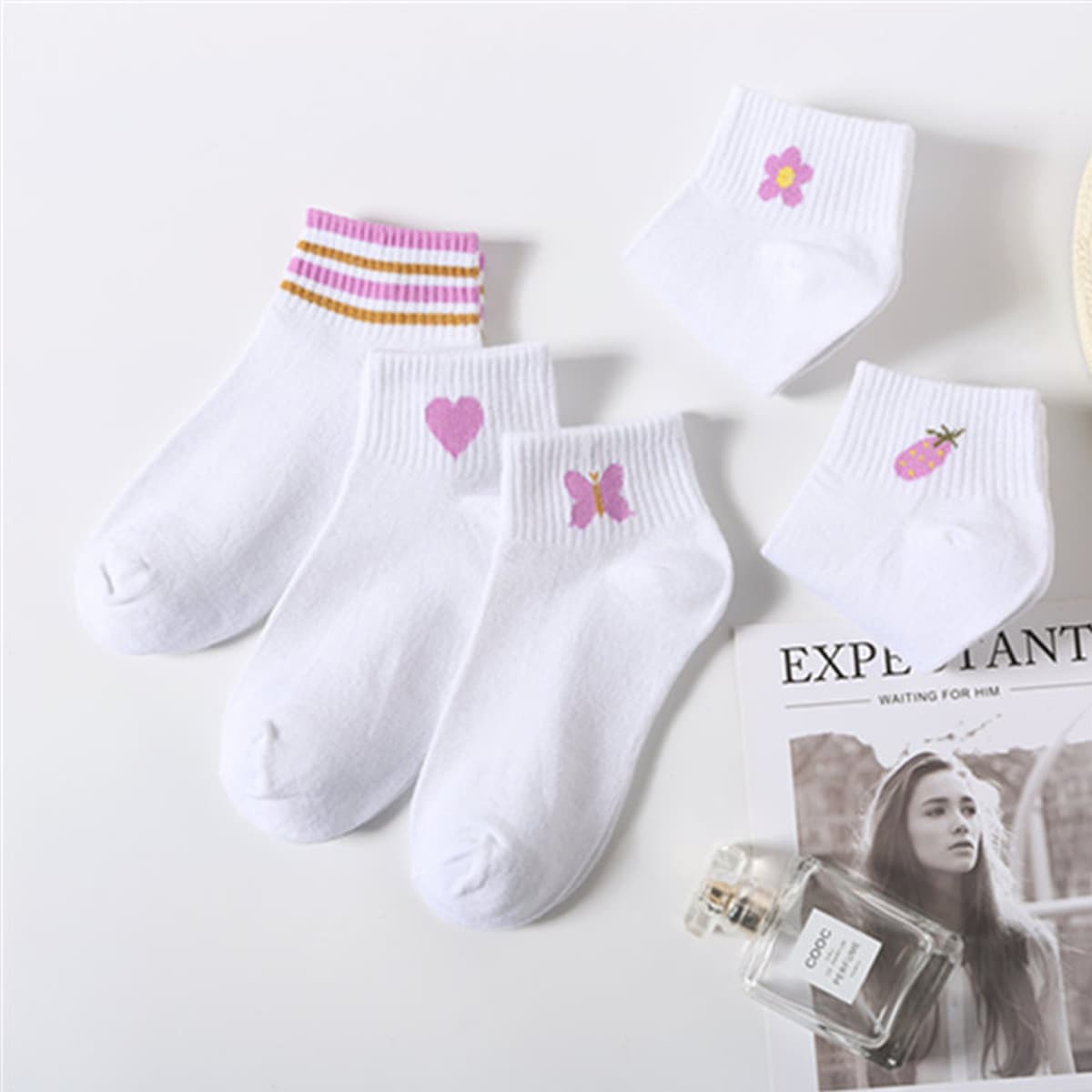 

5pairs Cartoon Pattern Ankle Socks, Multicolor