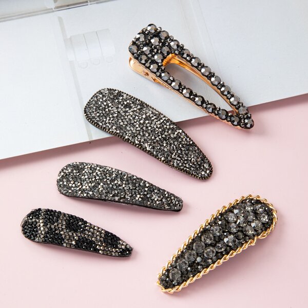 

5pcs Rhinestone Decor Hair Clip, Light grey