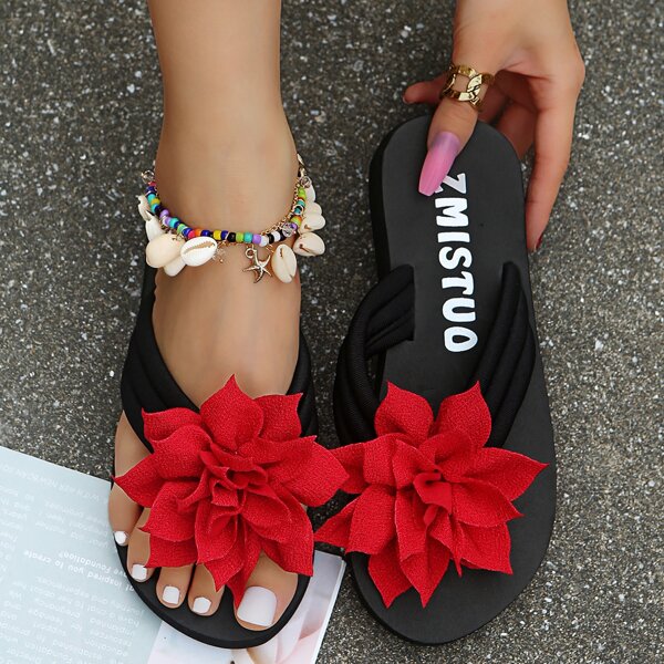 

Floral Decor Flip Flops, Red