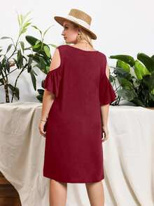 Vestido unicolor de hombros descubiertos - Burdeos - Ver 2