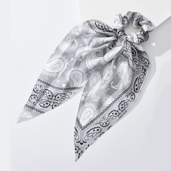 

Paisley Pattern Scarf Hair Tie, Light grey