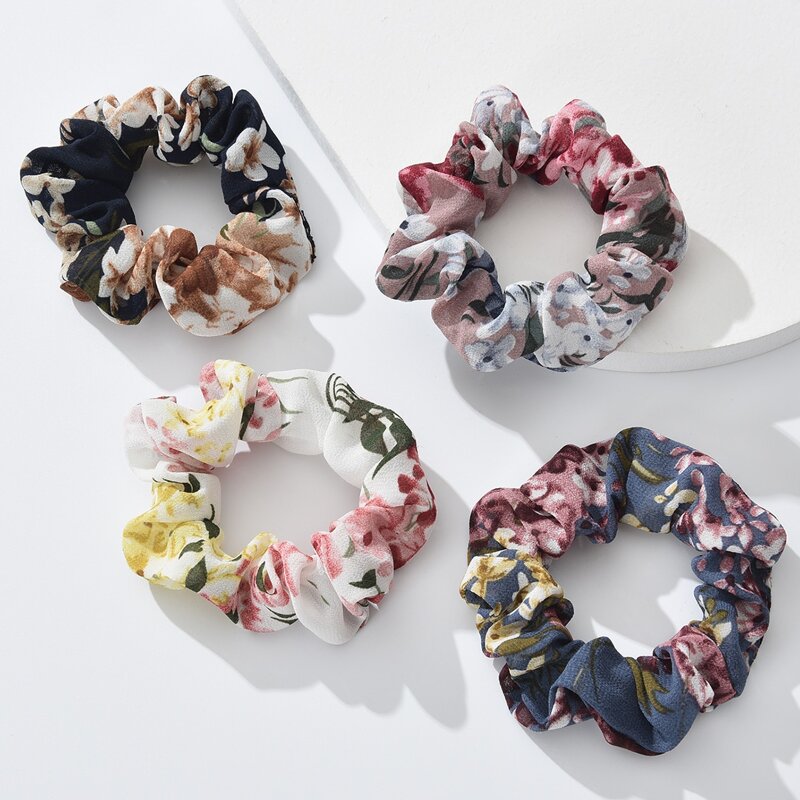 

4pcs Flower Print Scrunchie, Multicolor