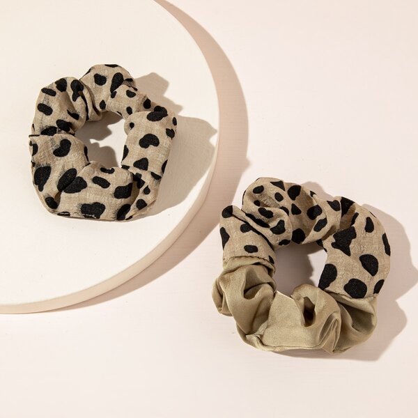 

2pcs Leopard Print Scrunchie, Multicolor