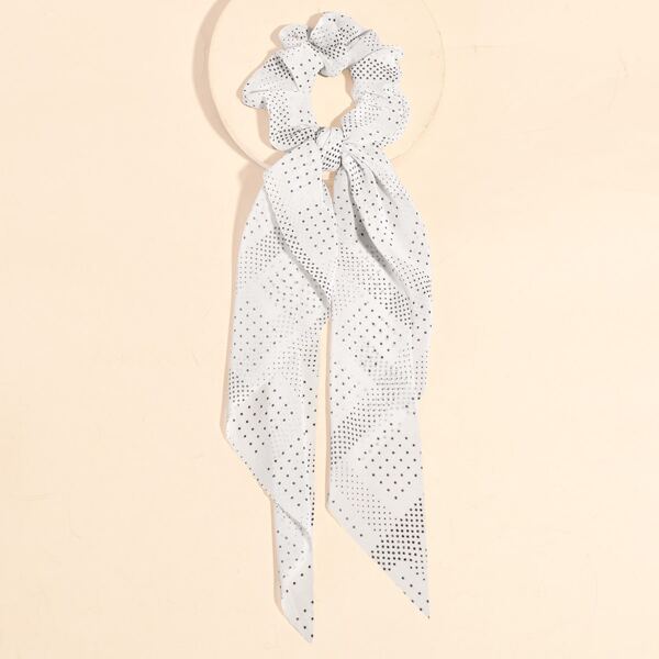 

Polka Dot Print Scarf Hair Tie, White