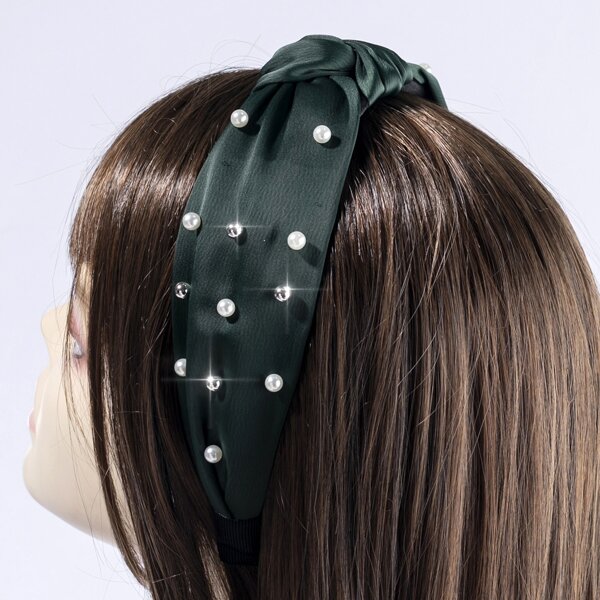 

Faux Pearl Decor Wide Headband, Green