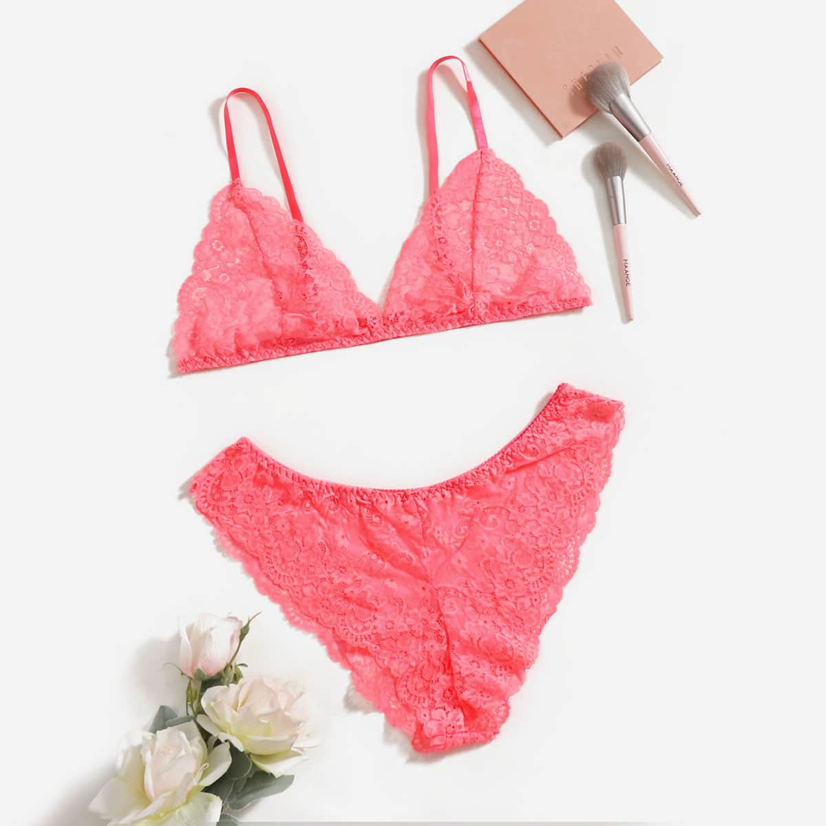 

Plus Floral Lace Lingerie Set, Pink