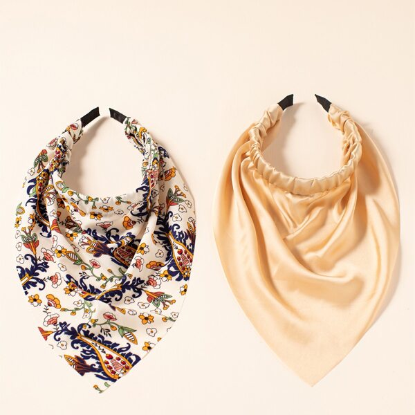 

2pcs Flower Print Headband, Multicolor