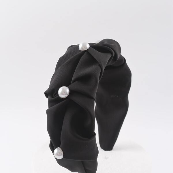 

Faux Pearl Decor Wide Headband, Black