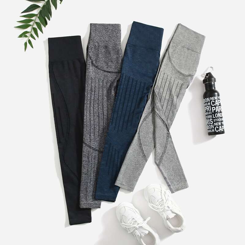 

4pcs Seamless Breathable Sports Leggings, Multicolor