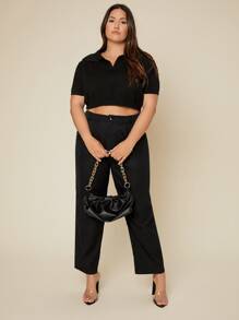 SHEIN Essnce 大碼條紋針織短款上衣 - 黑色 - 查看 3