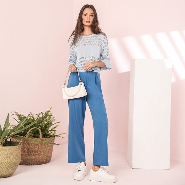 

High Waist Wide Leg Pants, Blue