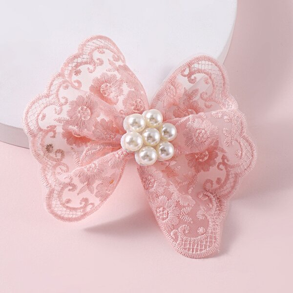 

Toddler Girls Faux Pearl & Bow Decor Hair Clip, Pink