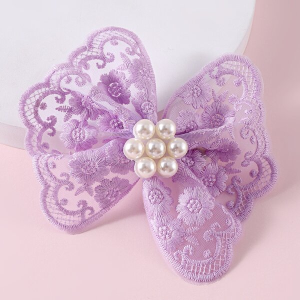 

Toddler Girls Faux Pearl & Bow Decor Hair Clip, Purple