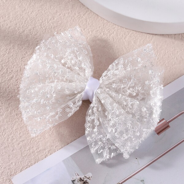 

Girls Bow Decor Hair Clip, White