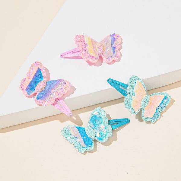 

4pcs Toddler Girls Butterfly Decor Hair Clip, Multicolor