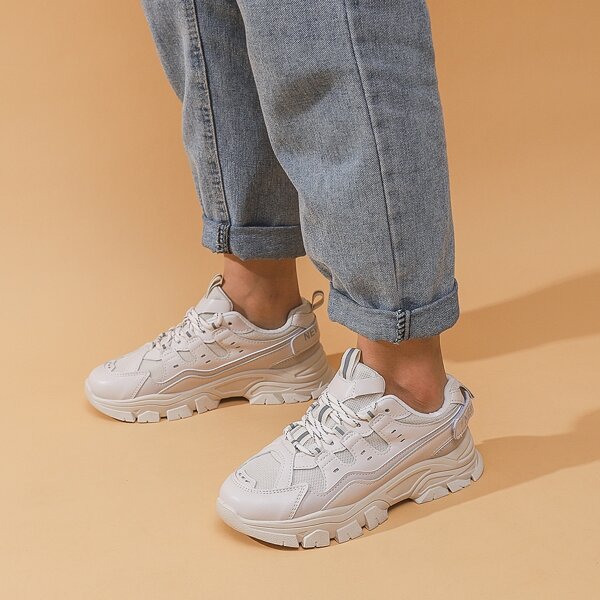 

Minimalist Lace Up Front Chunky Trainers, Beige