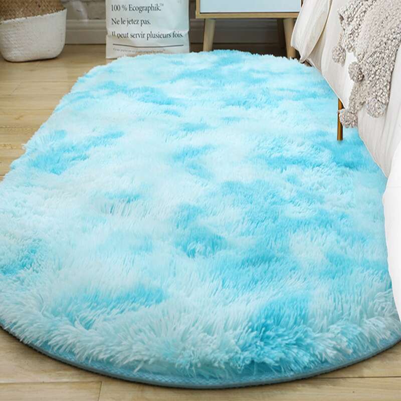 

Oval Plush Carpet, Blue