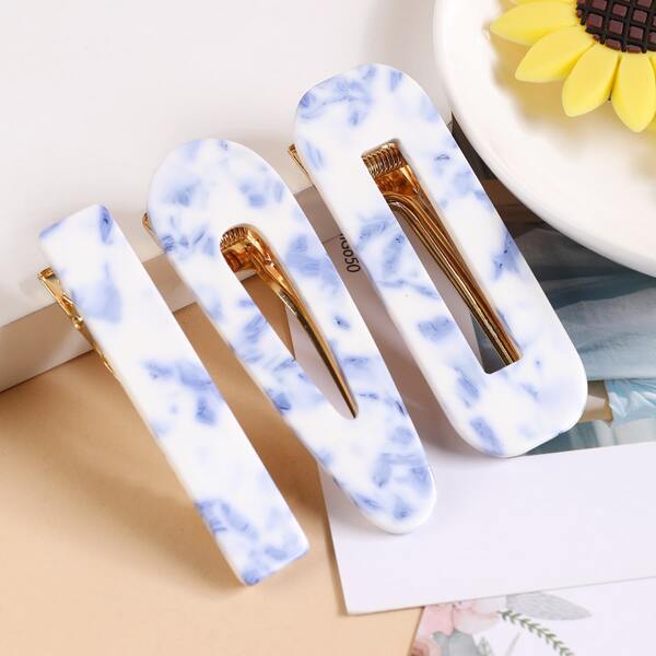 

3pcs Toddler Girls Alligator Hair Clip, Blue and white