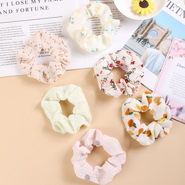 

6pcs Toddler Girls Flower Print Scrunchies, Multicolor