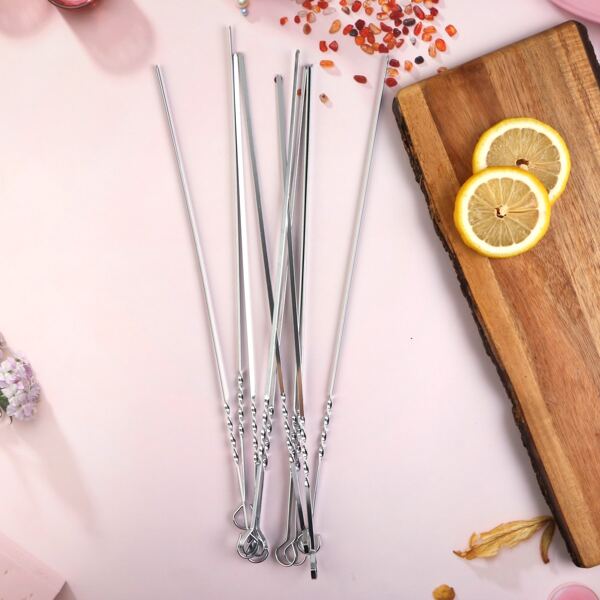 

10pcs Stainless Steel Barbecue Stick, Silver