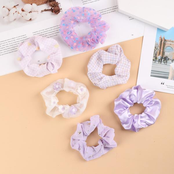 

6pcs Toddler Girls Flower Decor Scrunchie, Multicolor