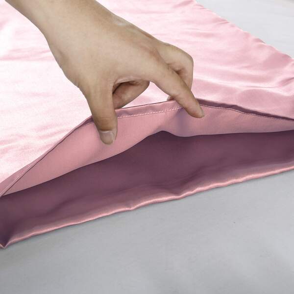 

1pair Plain Satin Pillowcase Without Filler, Baby pink