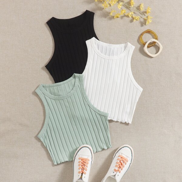 

3pcs Rib Knit Tank Top, Multicolor