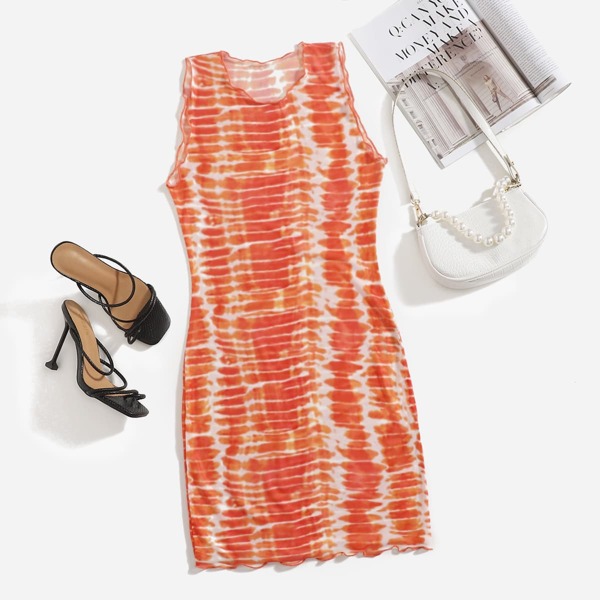 

Tie Dye Scallop Trim Dress, Orange