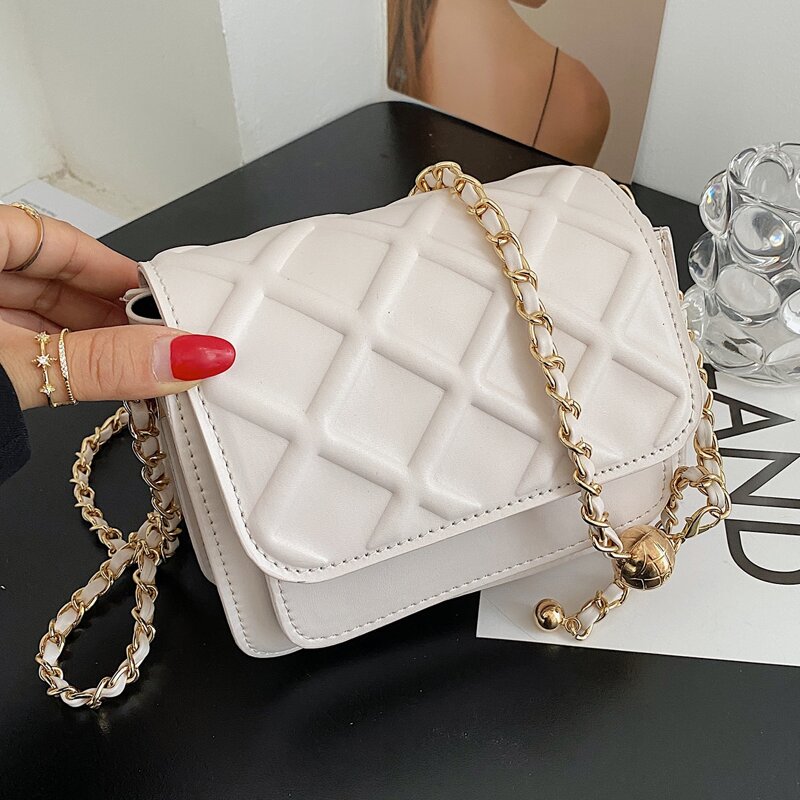 

Embossed Chain Bag, White