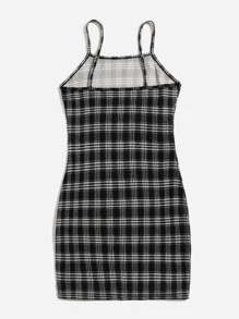 Muchica Plaid Cami Bodycon Dress - Black - View 2