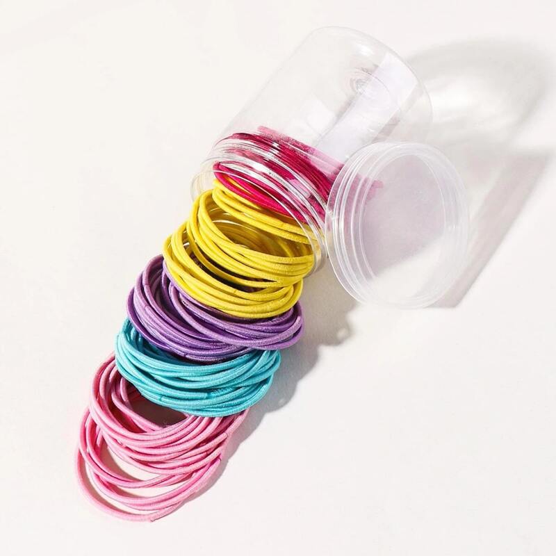 

100pcs Solid Hair Tie With Storage Box, Multicolor