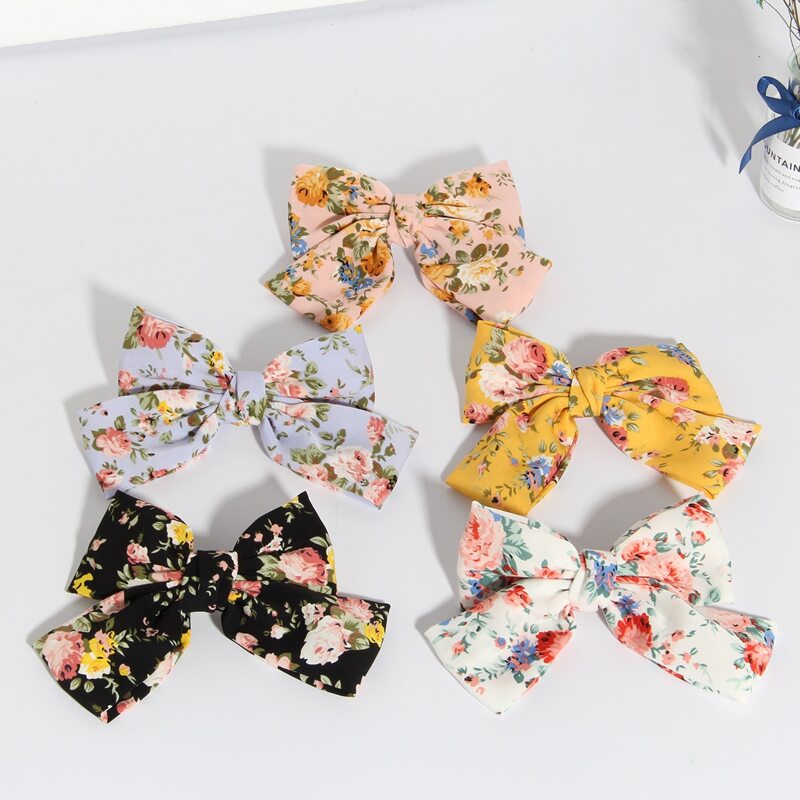 

5pcs Floral Pattern Bow Hair Clip, Multicolor